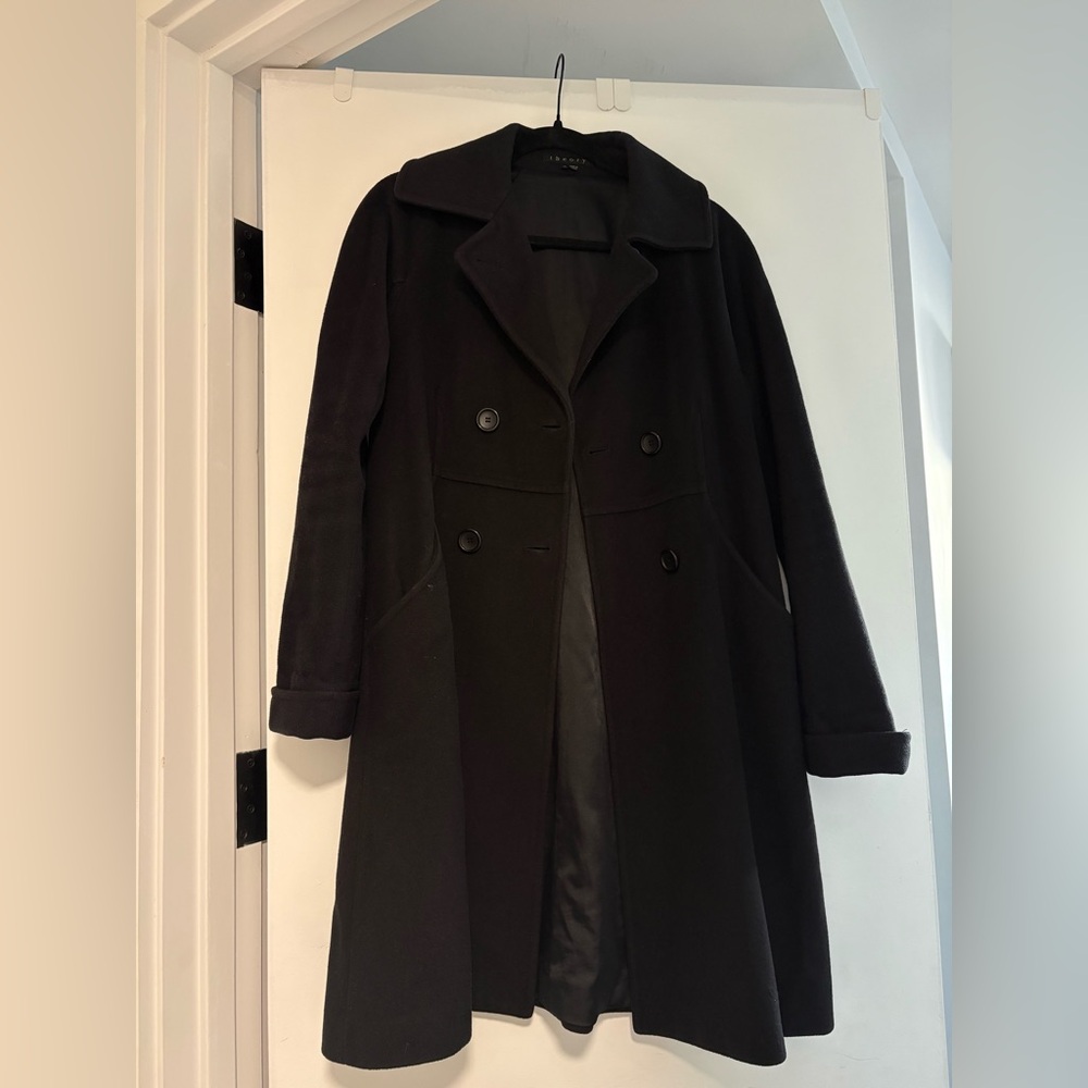 Theory Black Double-Breasted Trench Coat
